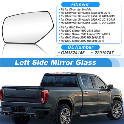 Left Heated Mirror Glass for GMC Sierra 1500 2500HD 3500HD (2015–2019) 22919747