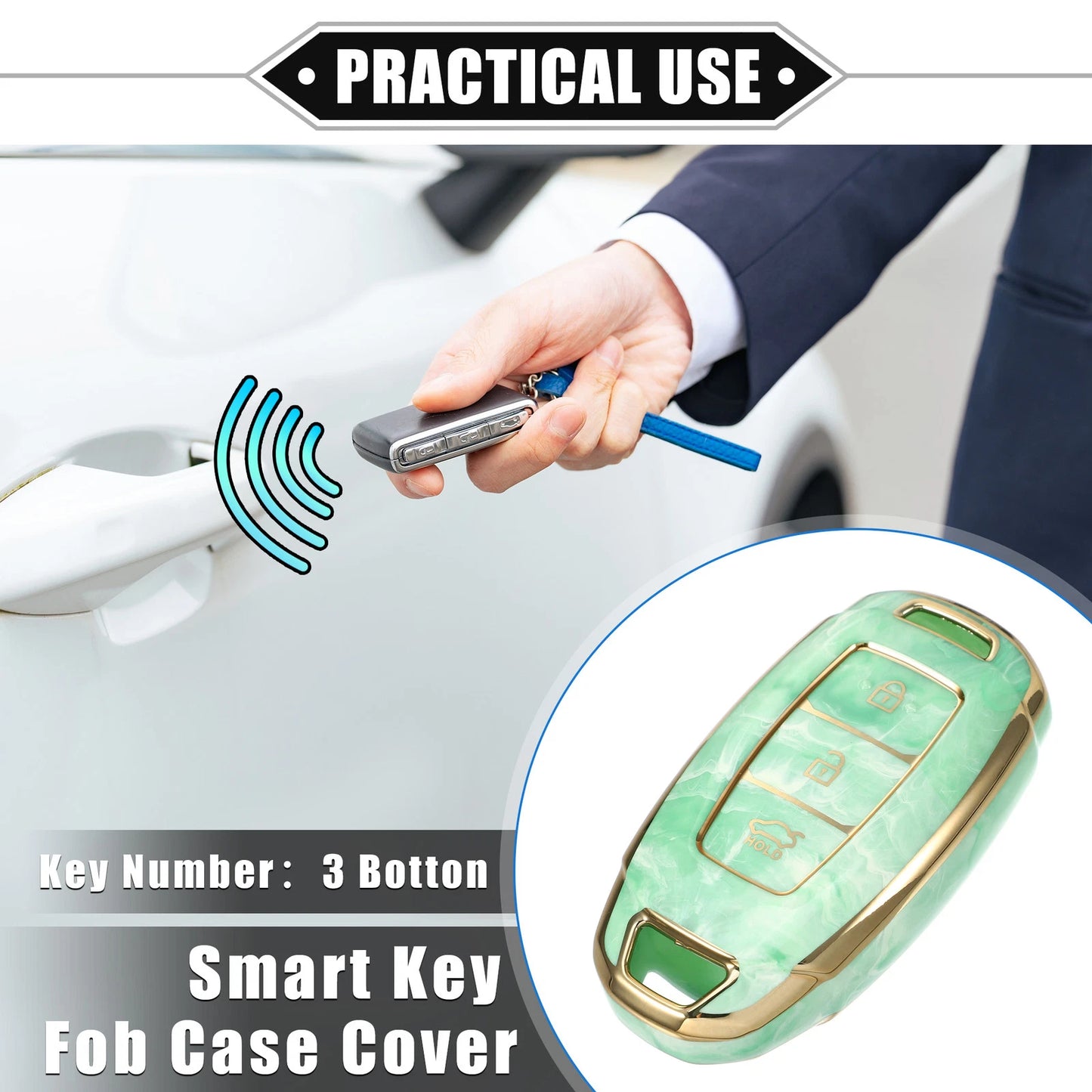 Key Fob Cover for Hyundai Accent Tucson (3 Button, TPU, Green)