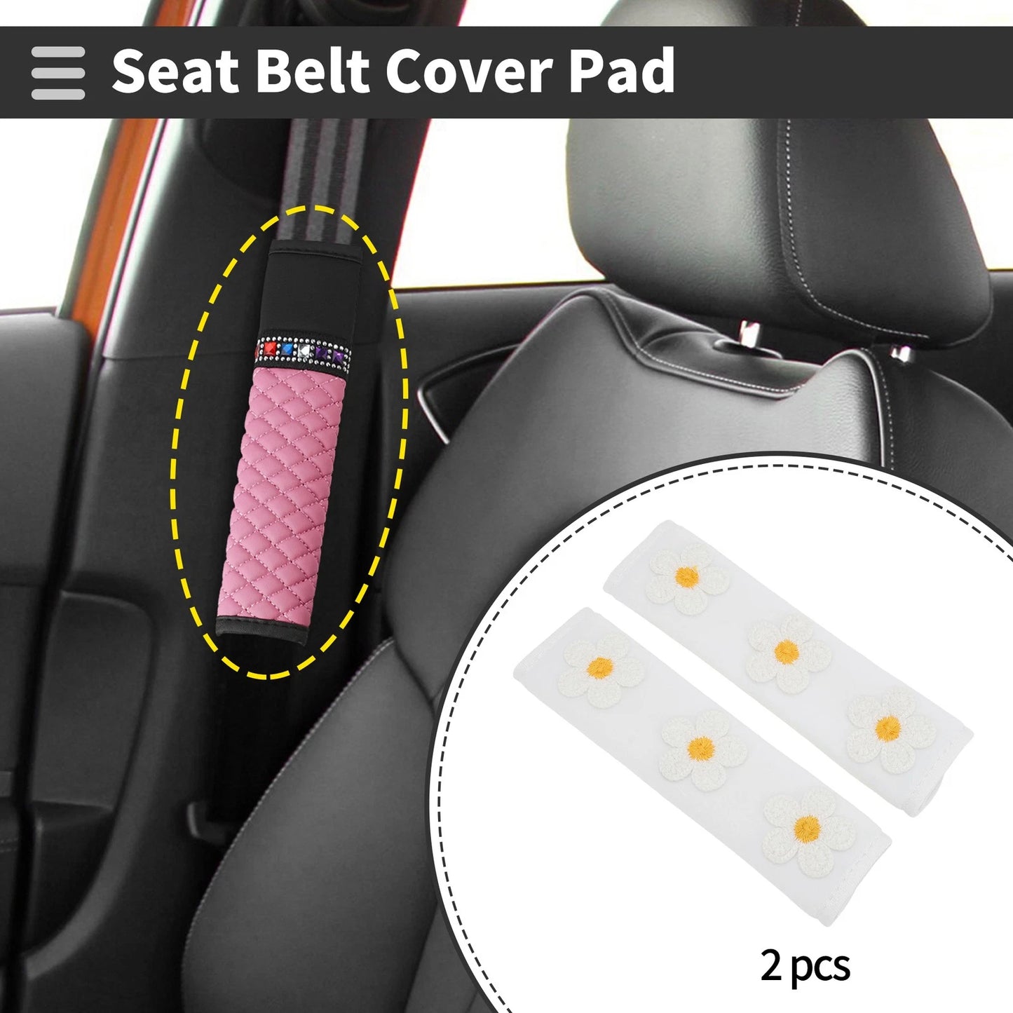 Set of 2 White Seat Belt Cover Pads for Universal Fit (24cm)