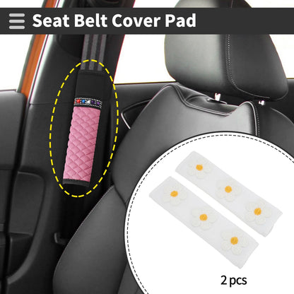 Set of 2 White Seat Belt Cover Pads for Universal Fit (24cm)