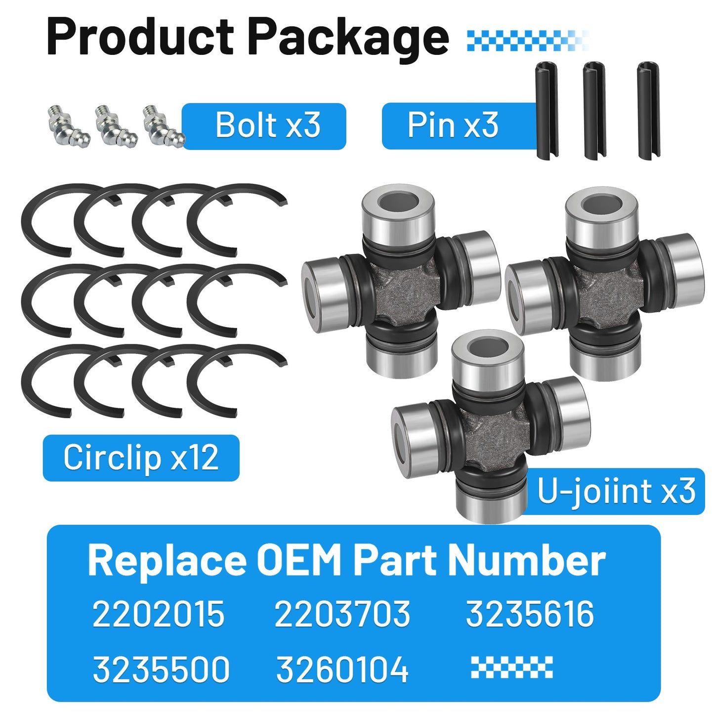 3X Prop Shaft U-Joint for Polaris Ranger Crew (570–1000)