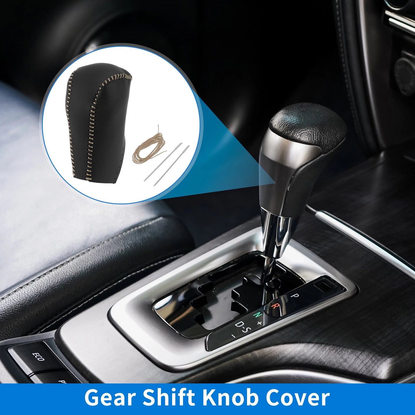 1pc Gear Shift Knob Cover for Toyota RAV4 (2013–2016) Black Beige Faux Leather