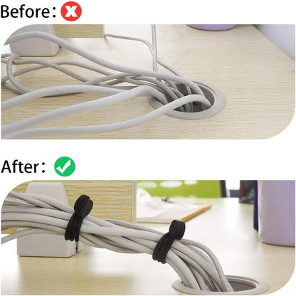 20 x Reusable Silicone Magnetic Cable Ties for Organizing - Black