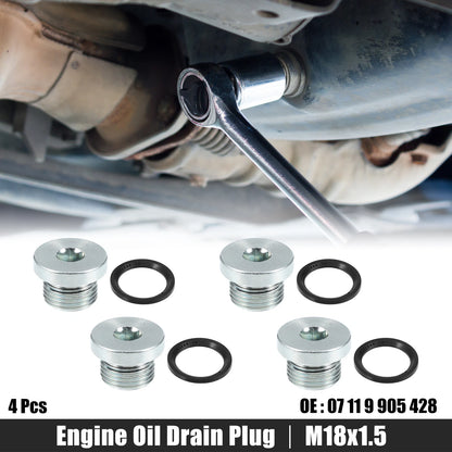 Set of 4 M18x1.5 Steel Engine Oil Drain Plug Screws for BMW 545i 550i (2004–2010)