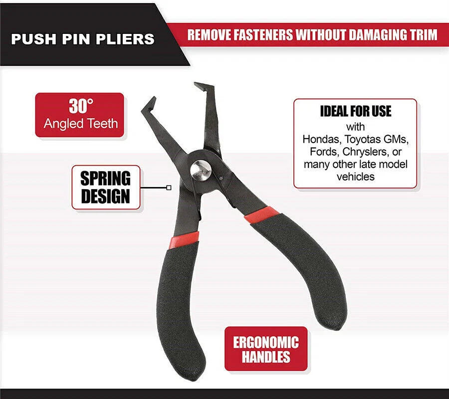 30º Offset Push Retainer Pin Pliers for Plastic Rivet Center Panel Clip