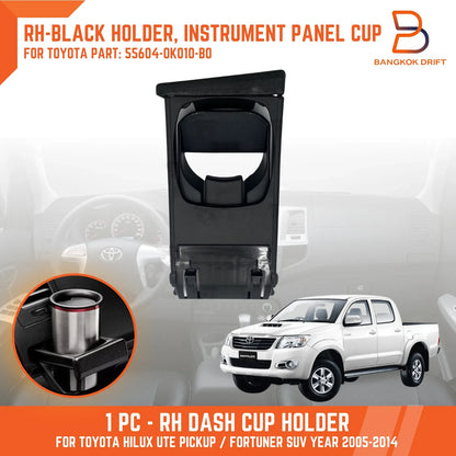 Black Right Dash Cup Holder for Toyota Hilux Ute Vigo MK6 MK7 Fortuner (05-15)
