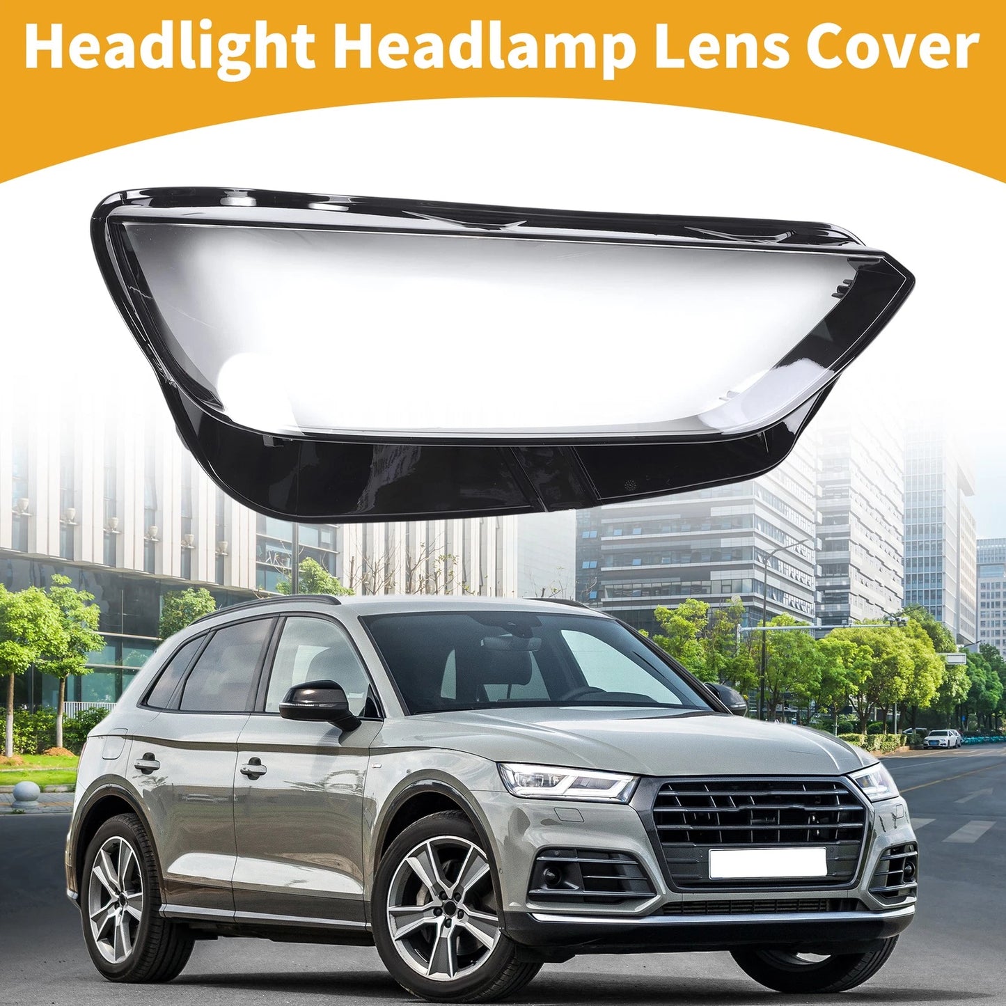 1 Pc Headlight Lens Cover for Audi Q5 (2021–2022) Clear Black