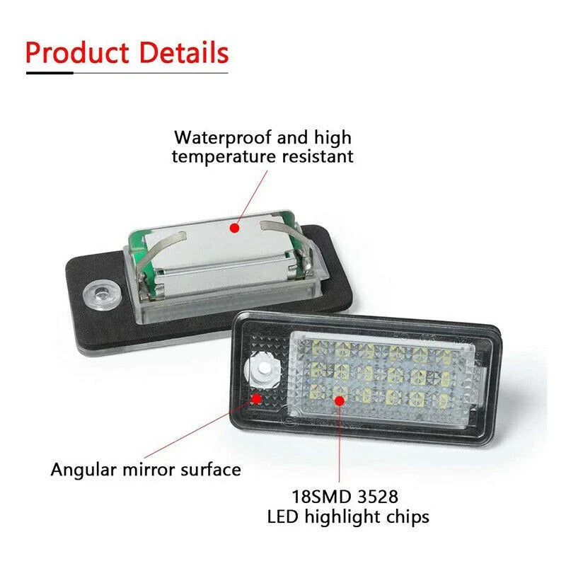 White LED Rear Plate Light for Audi A3 8P A4 S4 Q7