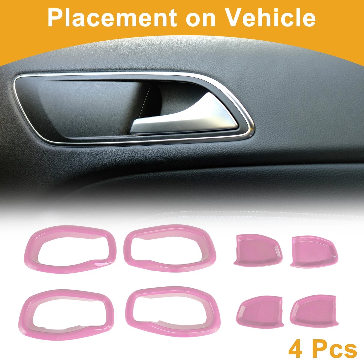 Set of 4 Pink ABS Interior Door Handle Bowl Cover Trim for Jeep Renegade (2015–2023)
