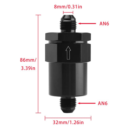 AN6 Inline Fuel Filter Adapter with 30 Micron Element for Universal Applications