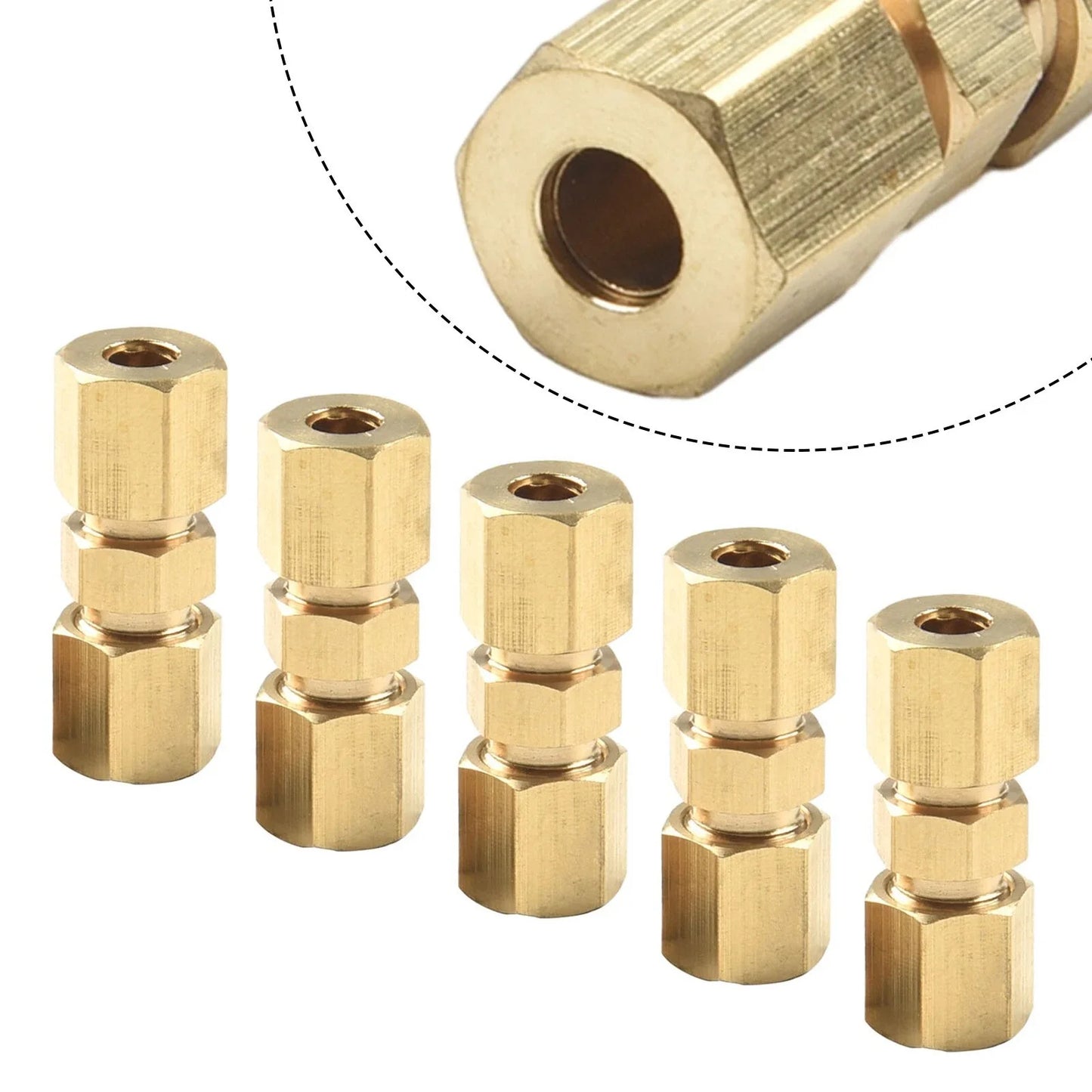 Brass Brake Line Compression Fitting Unions 3/16" OD 5pcs