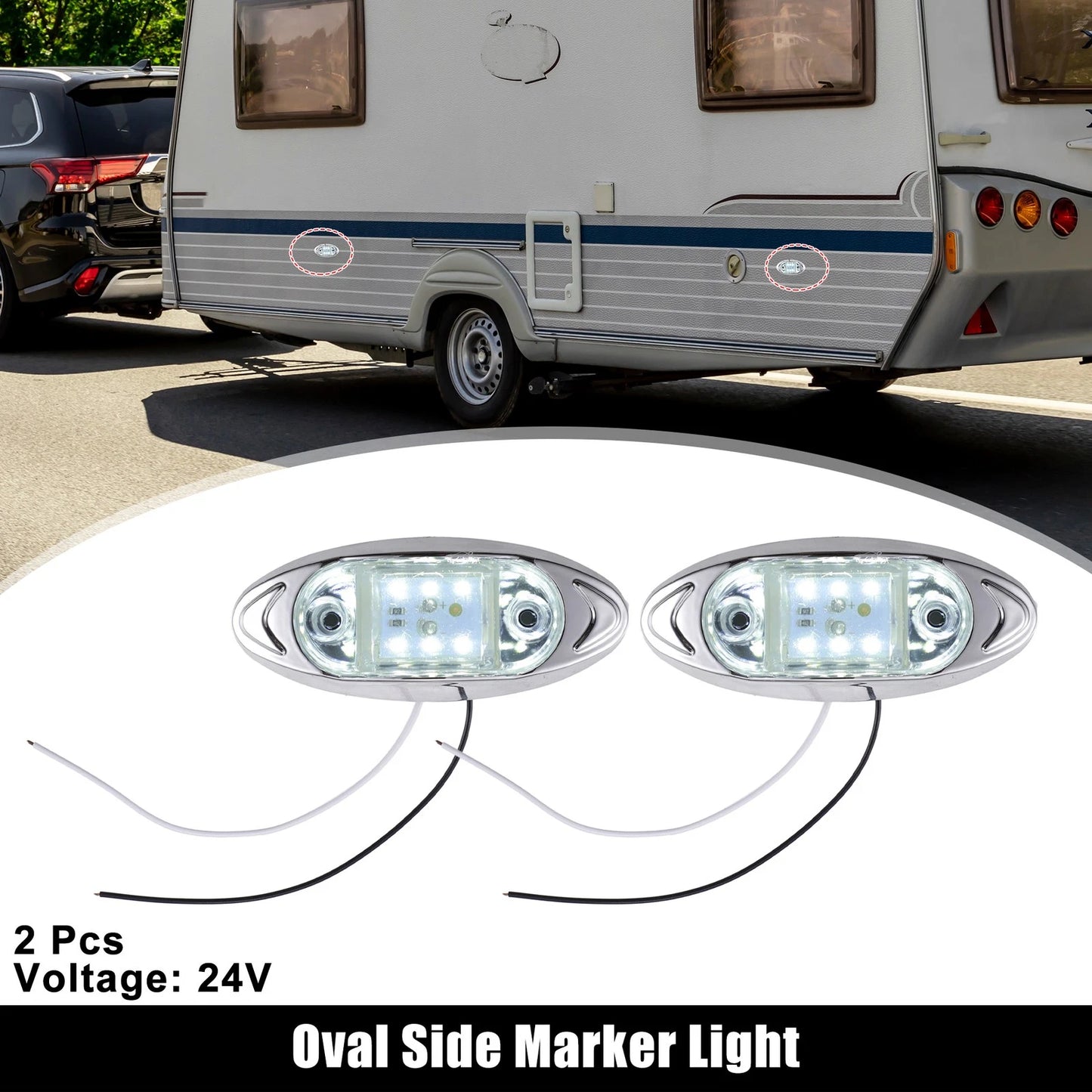 2X Oval Trailer Marker Light for RV Truck Boat (White)