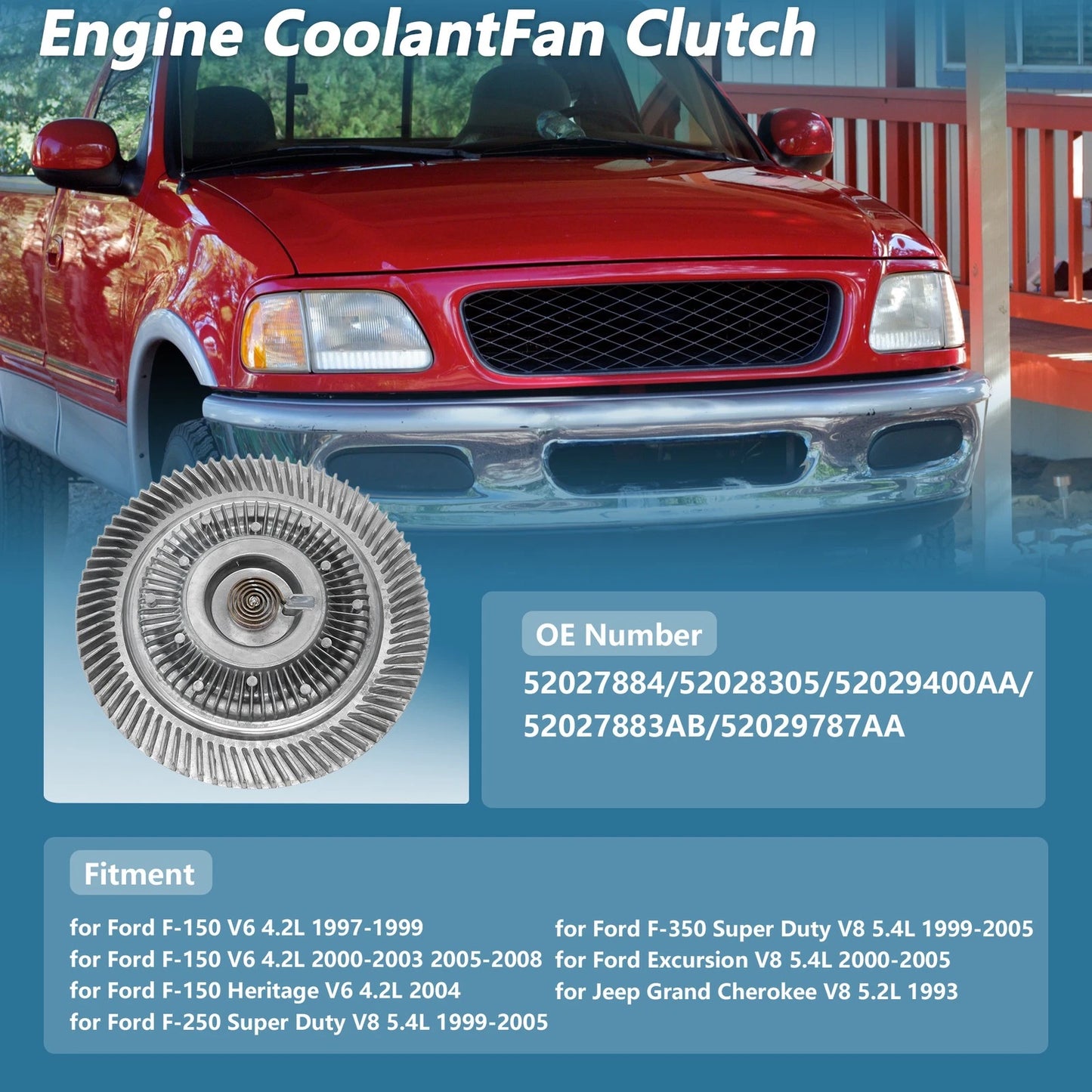 Engine Cooling Fan Clutch for Ford F-150 V6 4.2L (1997–1999) No. 52027884/52028305