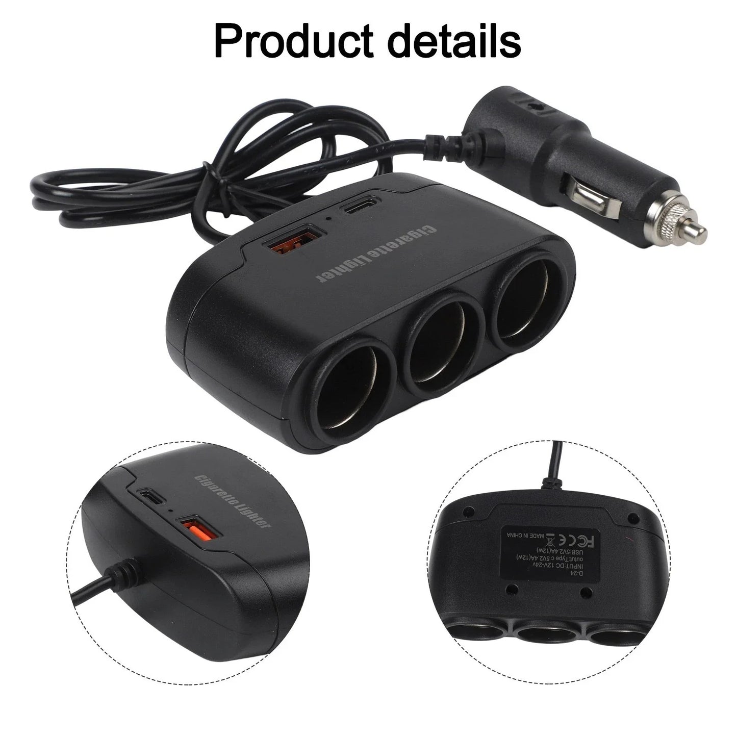 Premium Car Charger Splitter with Triple Socket High Power 120W Output