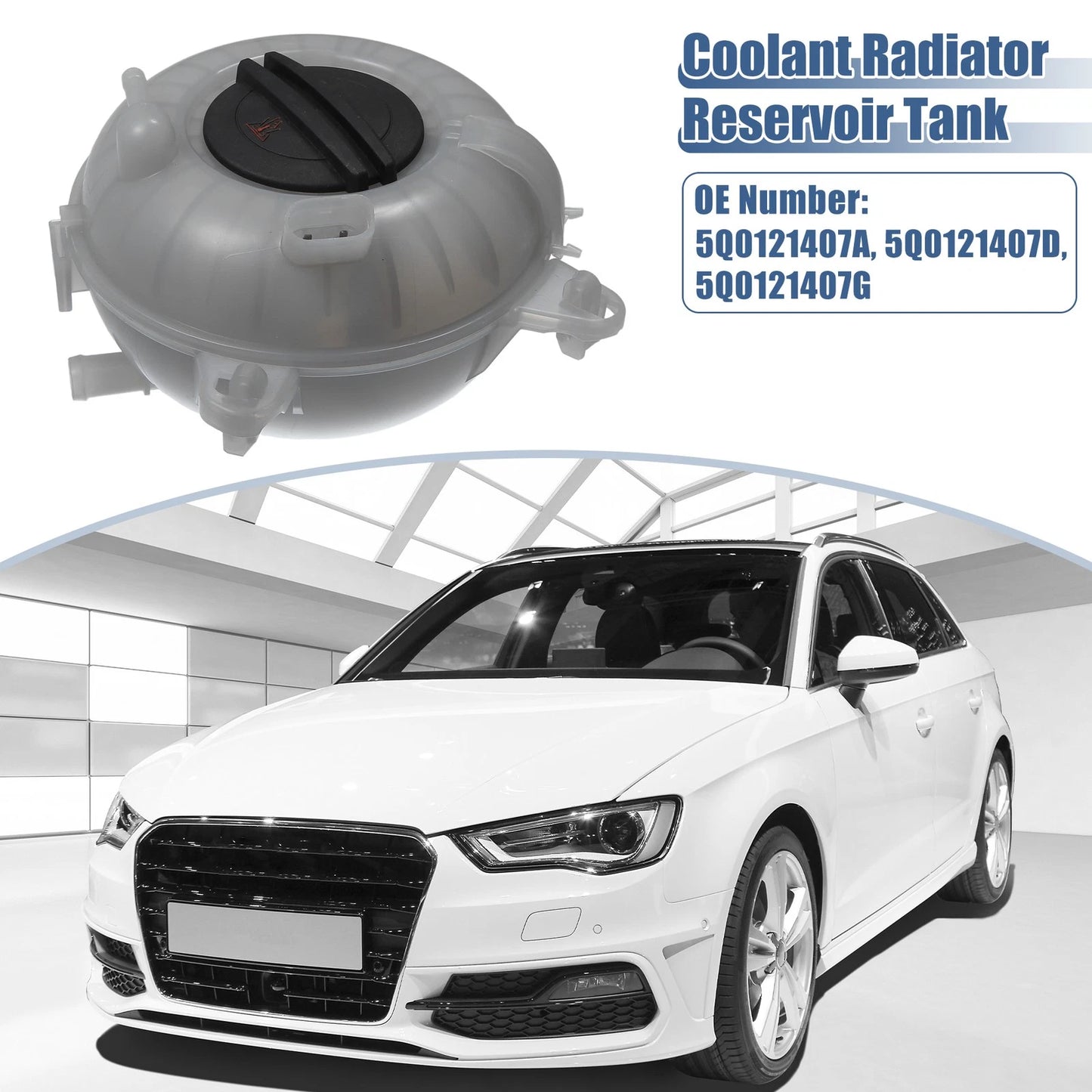 Coolant Radiator Reservoir Tank 5Q0121407A with Cap Sensor for Audi A3 (2013–2020)