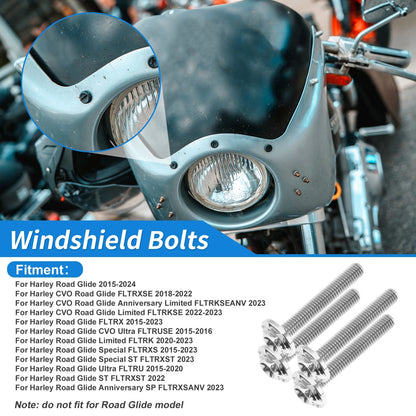 Windshield Bolts for Harley Road Glide (2015–2024) Titanium Alloy Silver Tone