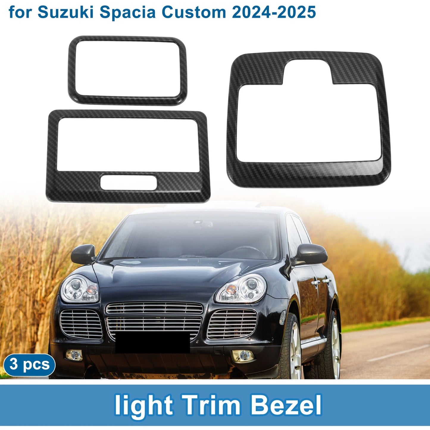 Light Trim Bezel Set for Suzuki Spacia Custom (2013–2023) Carbon Fiber Black