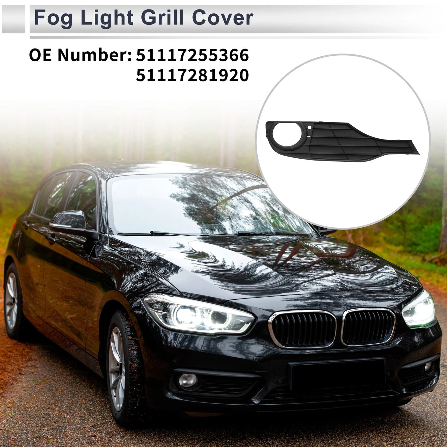1pc Fog Light Grill for BMW 320i (2013–2015) No. 51117255366 Black