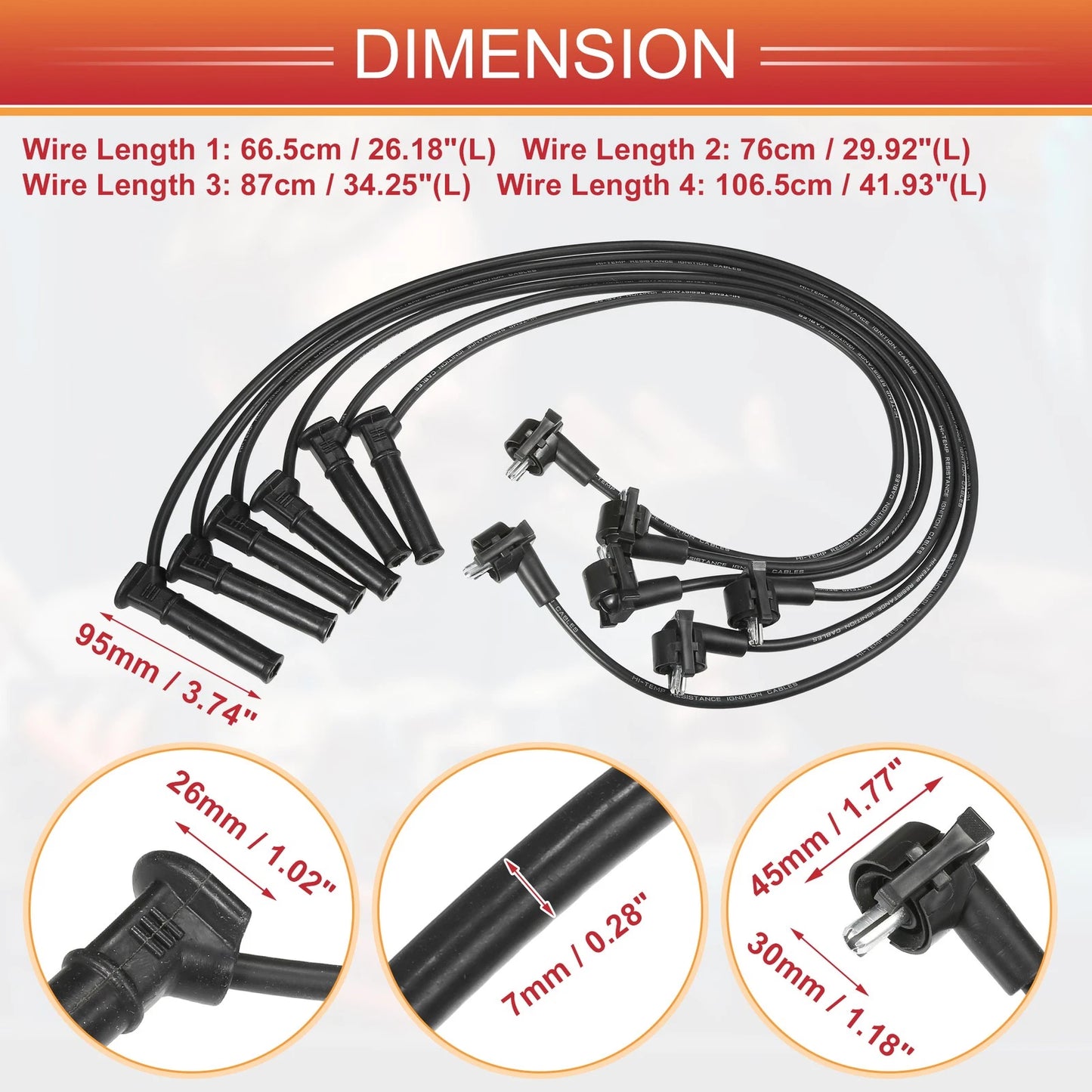 6X Spark Plug Wire Ignition Coil Cable No.5U3Z12259AA for Ford Mustang