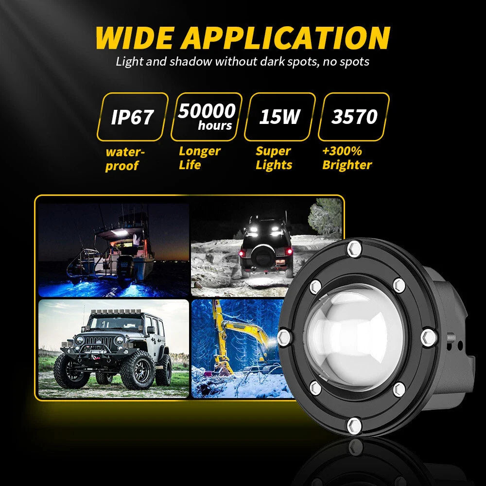 3" 8D Lens LED Work Lights for Car SUV Off Road