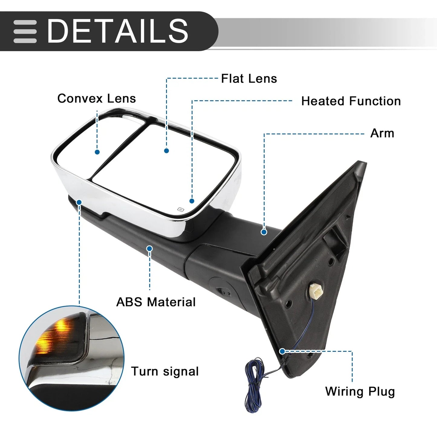 Tow Mirrors for Dodge Ram 1500 with Turn Signal Light Silver Tone 2 x