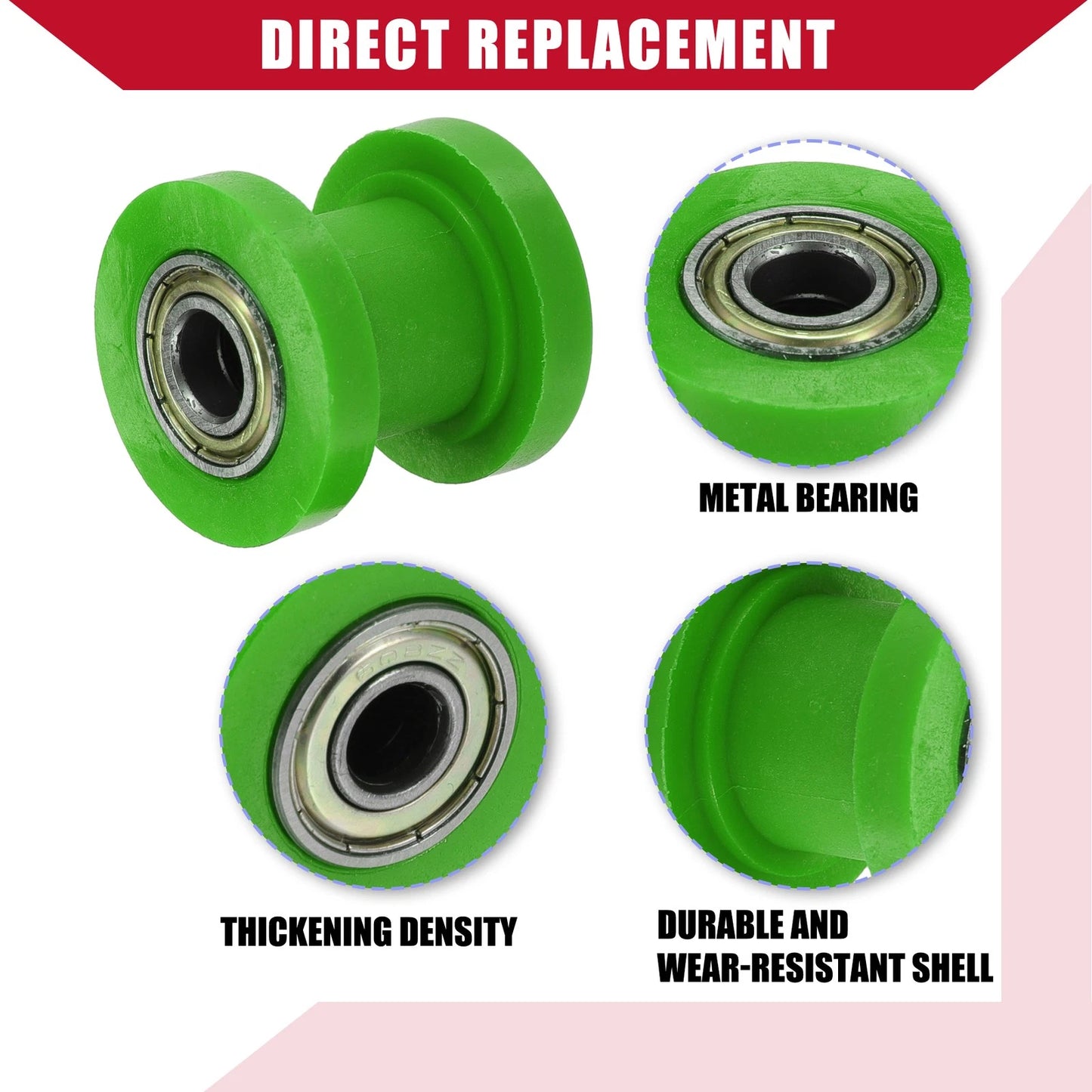 Set of 2 Chain Roller Pulley Tensioners for Motorcycle Mini Bike (8mm, 10mm)