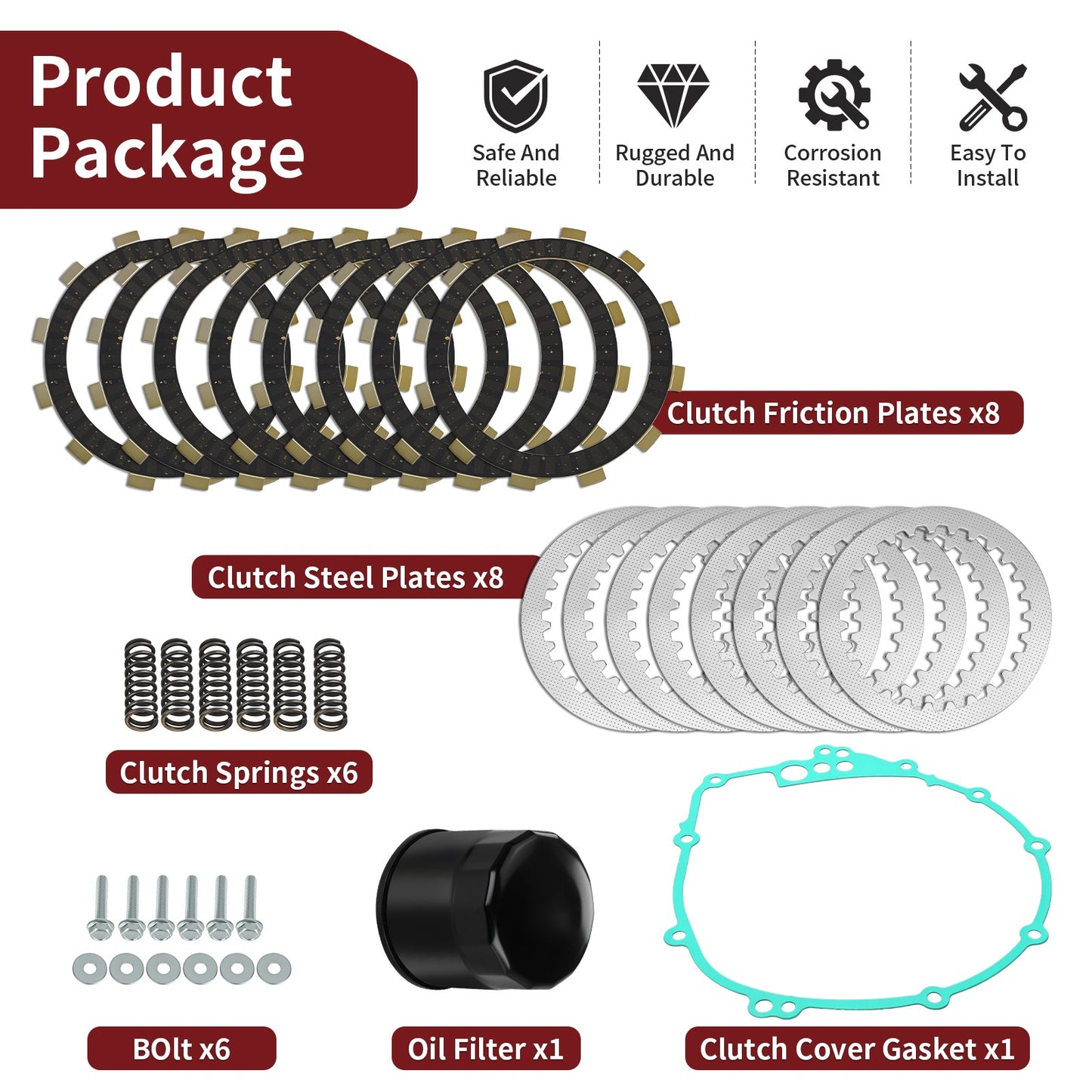 Clutch Friction Steel Plates Kit for Yamaha YZF R6 (2003–2005) YZF R6S FZ6 (2004–2009)