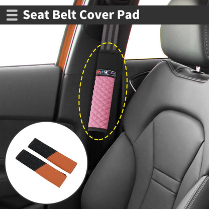 Set of 2 Carbon Fiber Leather Seat Belt Cover Pads for Universal Fit