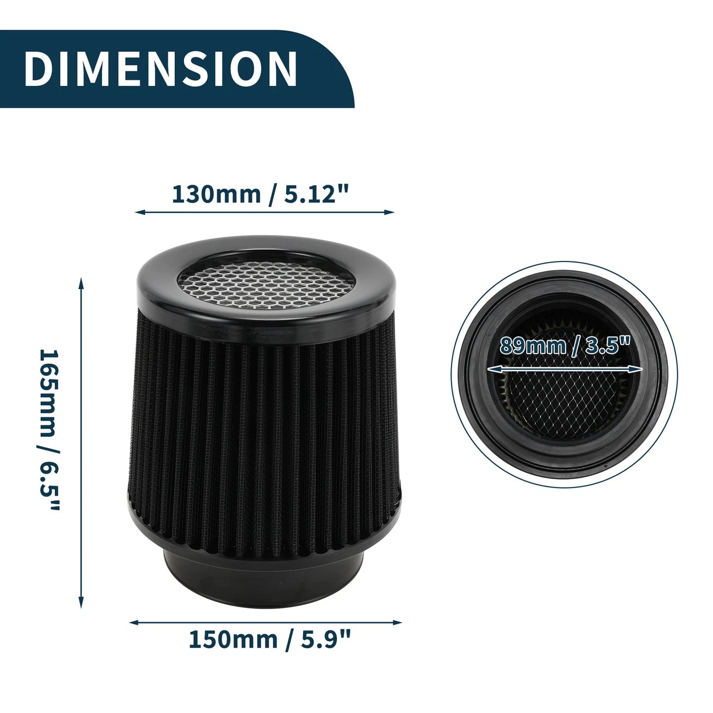 Engine Air Filter with Clamp & Reducing Rings for Universal Fit (76-101mm)