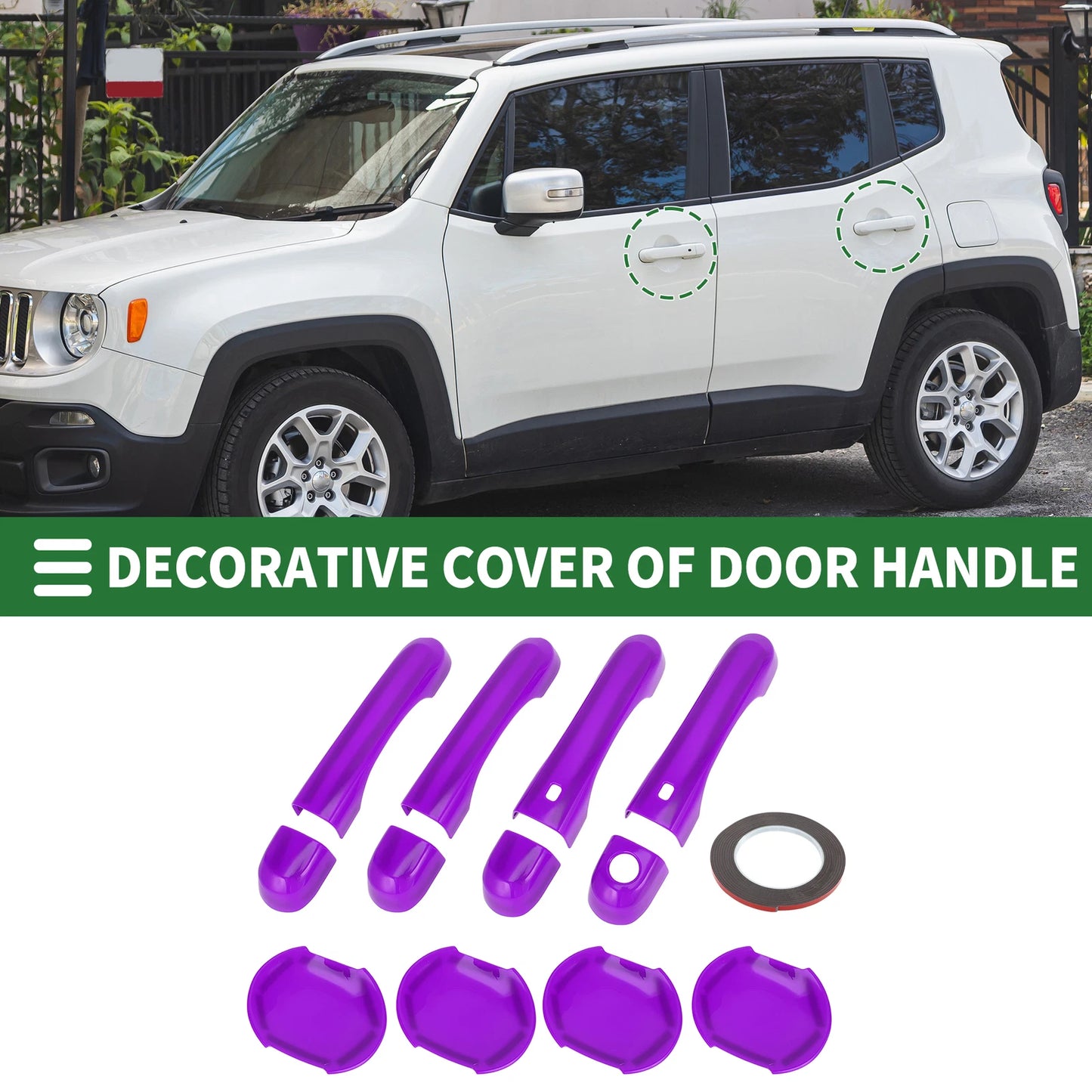 Set of 4 Exterior Door Handle Covers for Jeep Renegade (2015–2021) ABS Purple