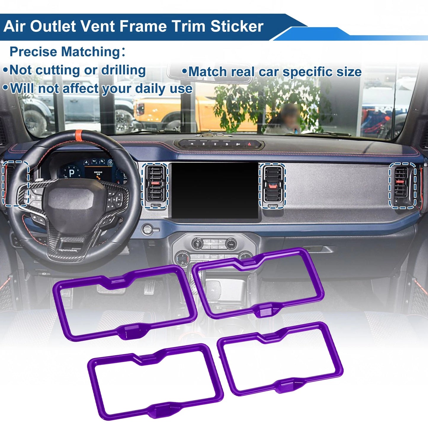 Set of 4 Air Condition Outlet Vent Trim Cover Frame for Ford Bronco (2021–2024) Purple