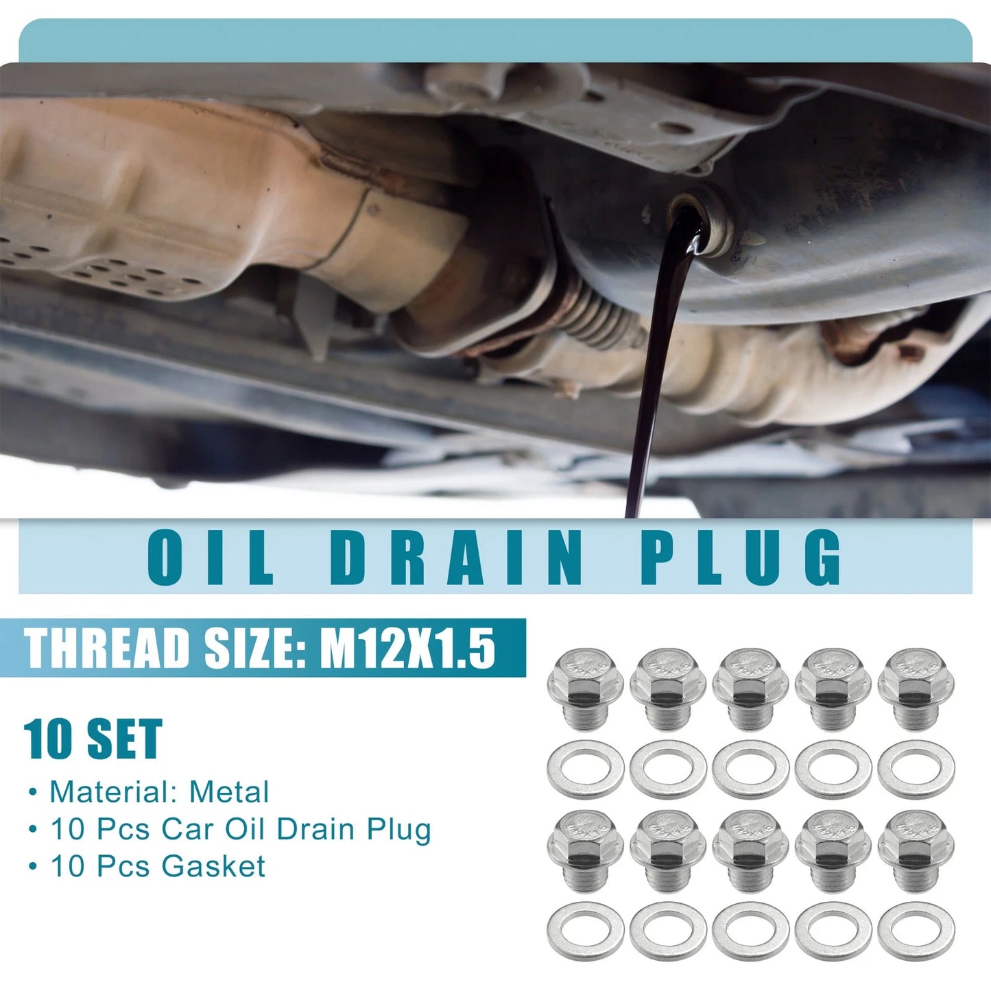 Set of 10 Universal Car Oil Drain Plug with Gasket M12x1.5