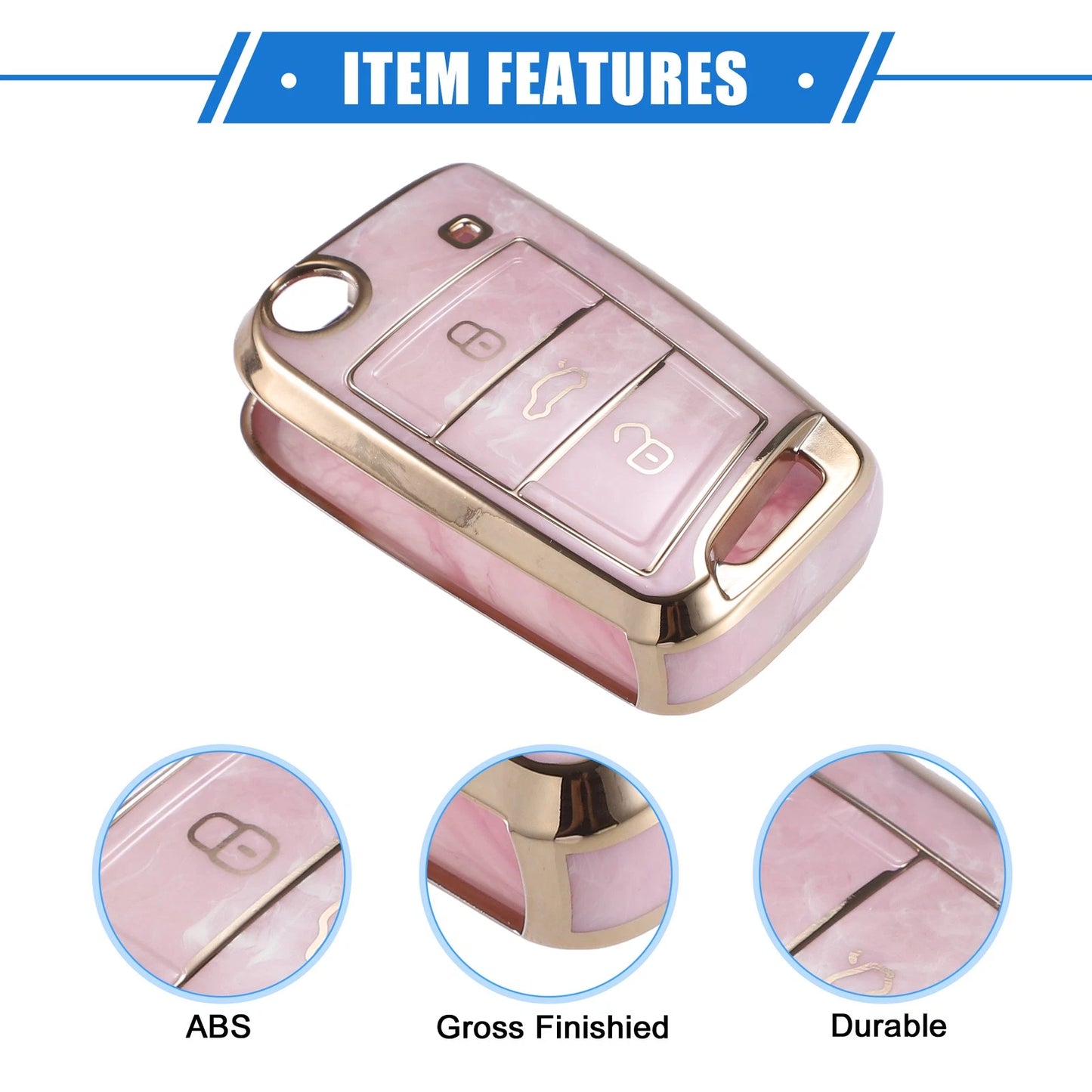 3X Remote Key Fob Case Cover for Volkswagen Golf 7 (2013–2020) TPU Pink