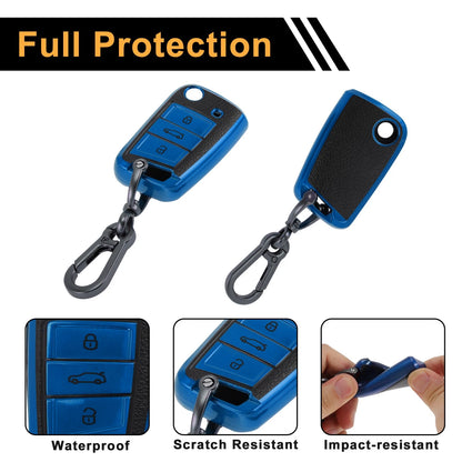 Blue TPU Car Key Case for VW Golf (2010–2023) - 3 Buttons Remote Fob