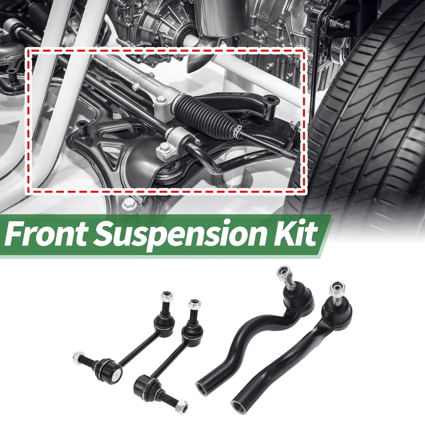 Set of 4 Front Suspension Kit Outer Tie Rod End Sway Bar Link for Dodge Durango