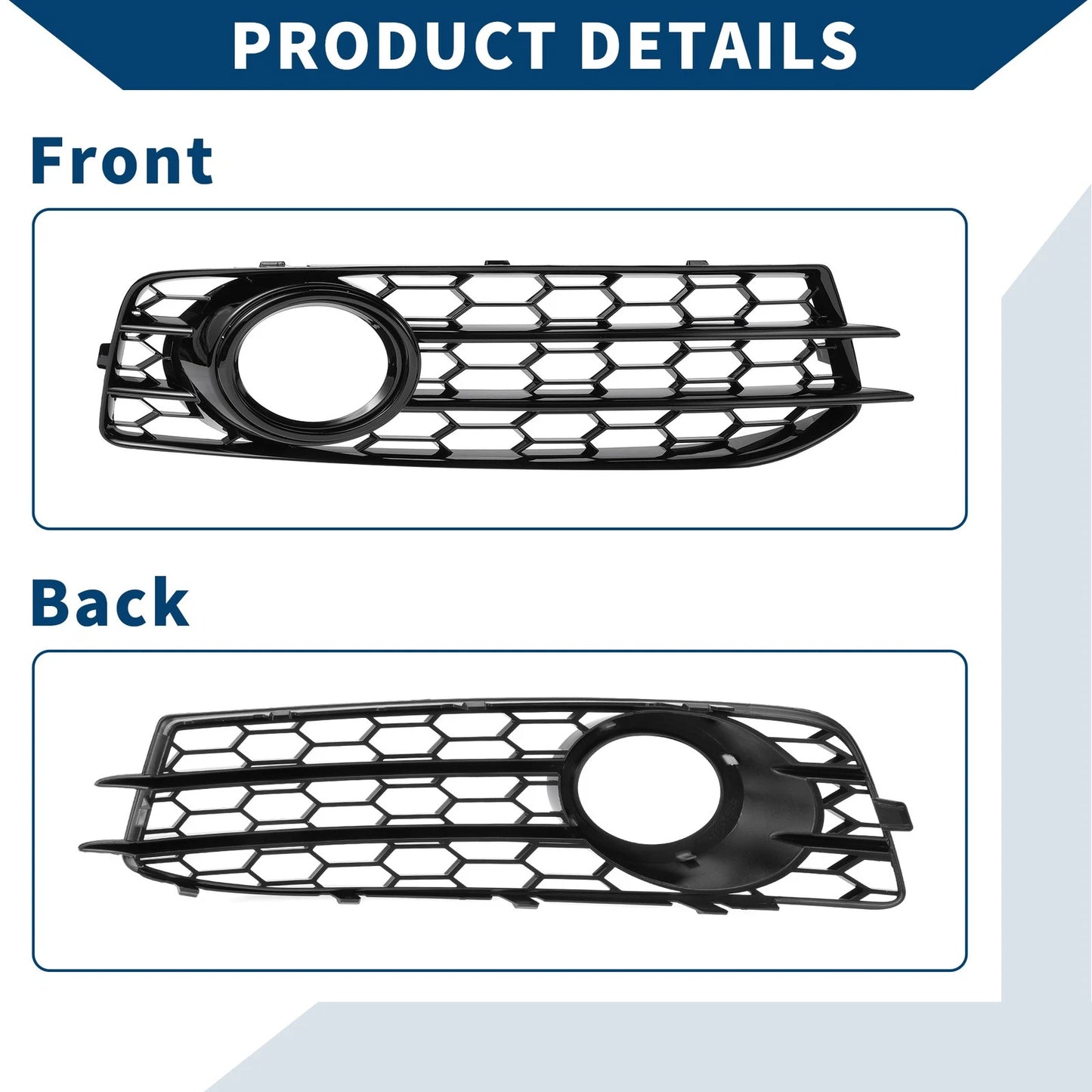 1 Pair Front Fog Light Grill for Audi A3 (2003–2012) No. 8P0807682K/8P0807681AF Black
