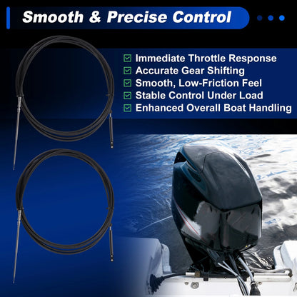 2Pcs Throttle Shift Control Cable for Marine Outboard (7m)