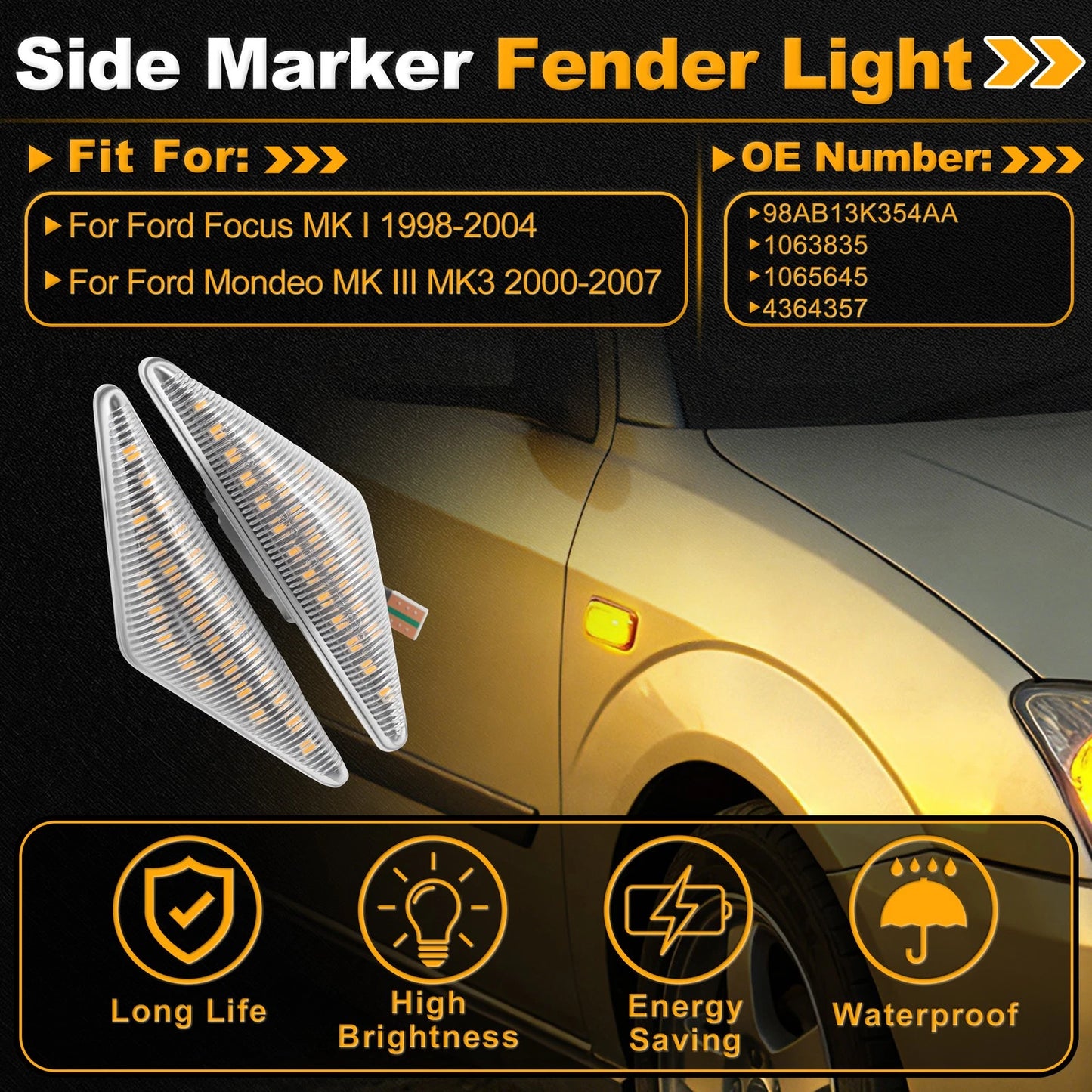 Side Marker Fender Light 98AB13K354AA for Ford Focus MK I (1998–2004) 1 Pair