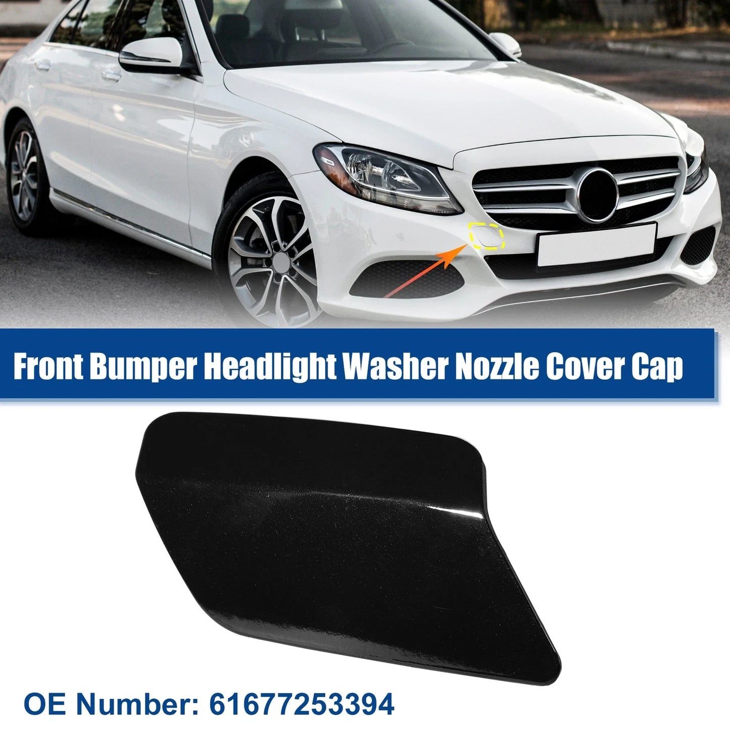 Front Right Headlight Washer Nozzle Cover Cap Black for BMW 328i (2011-2013)
