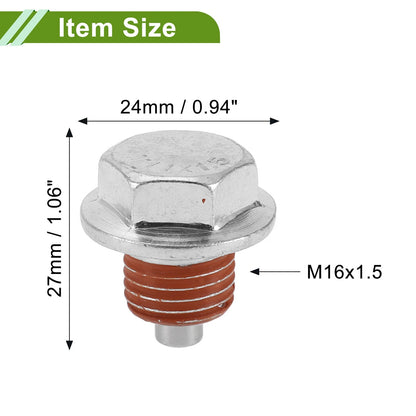 2X M16x1.5 Aluminum Oil Drain Plug with Gasket for Car (Silver Tone)