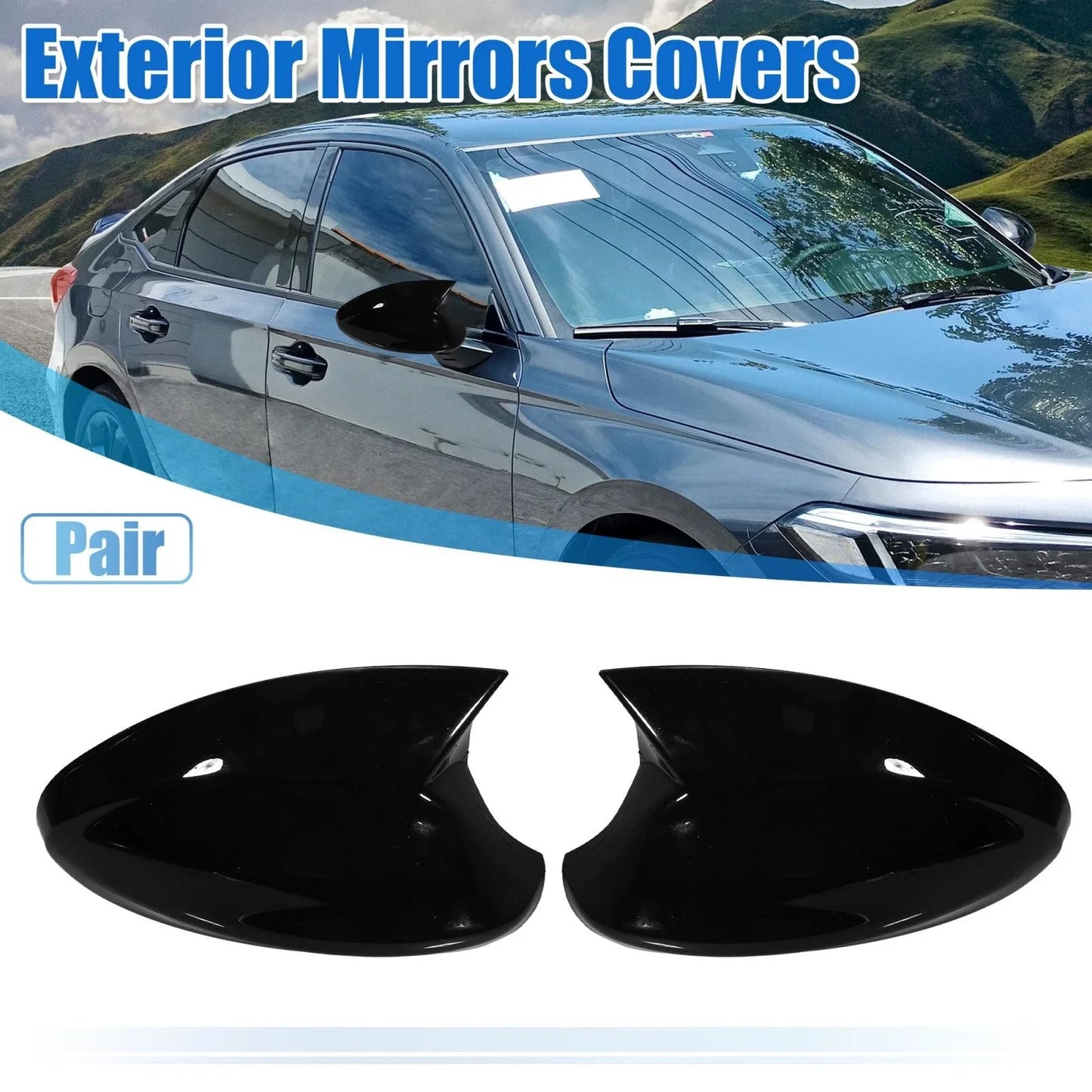 1 Pair Door Wing Rearview Side Mirror Cover Cap Black for BMW 330xi (2005-2006)