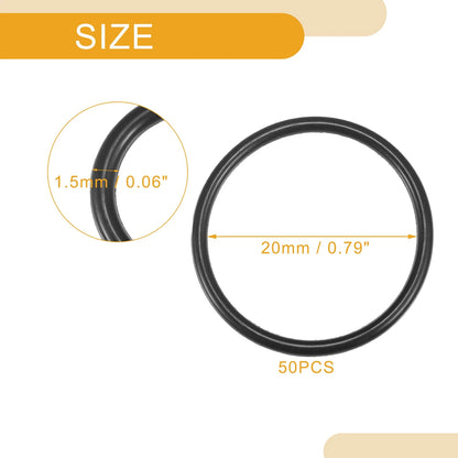 50pcs NBR Rubber O Ring Seal Gasket for Cars Trucks 20mm ID x 1.5mm CS