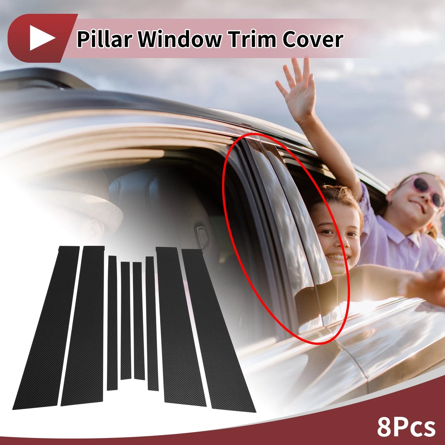Door Pillar Window Trim for Nissan Tiida (2004–2014) Black Carbon Fiber