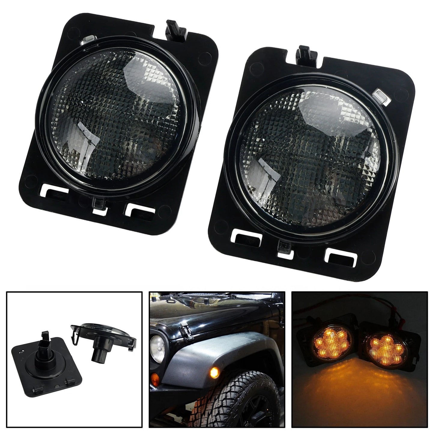 2X Front Fender Parking Side Marker LED for Wrangler JK (2007–2015) A1