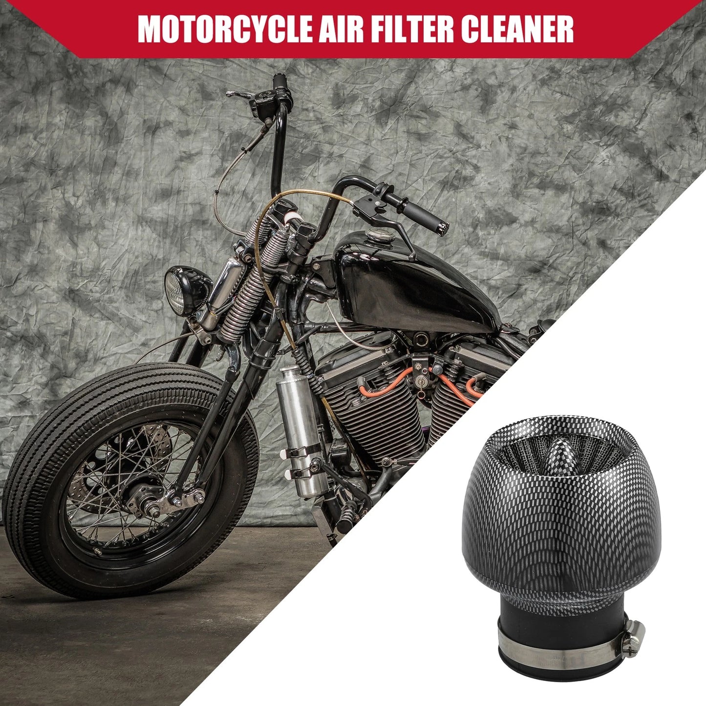 Air Cleaner Filter for Motorcycle (28-48mm, Carbon Fiber Pattern, Black)