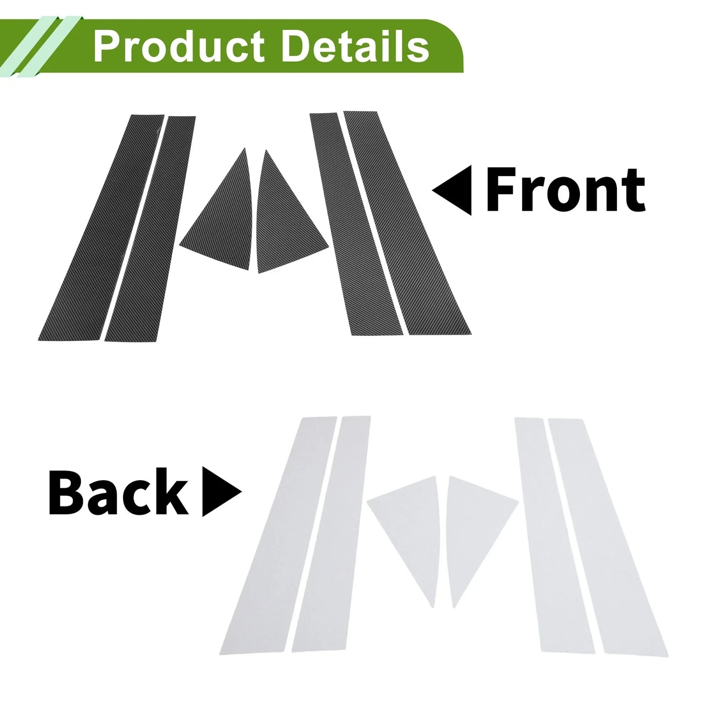6 x Pillar Window Trim for Chevy Equinox (2005-2009) Carbon Fiber Black