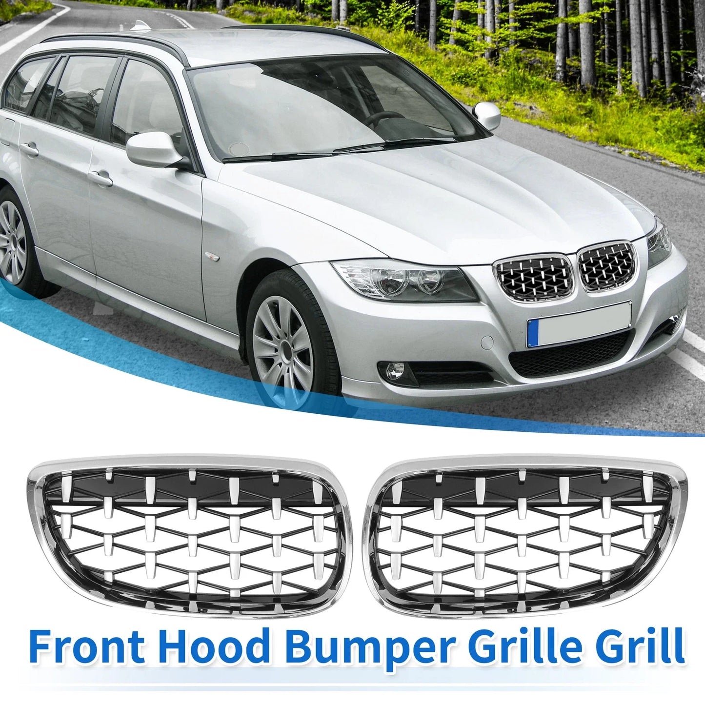 1 x Front Hood Bumper Grille Grill for BMW 328xi M3 335xi 328i Silver Tone