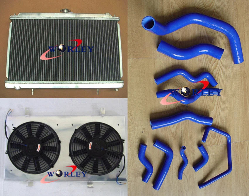 3 Row Aluminum Radiator with Fan Shroud & Hoses for Nissan Silvia S14 S15 (1995-2002)