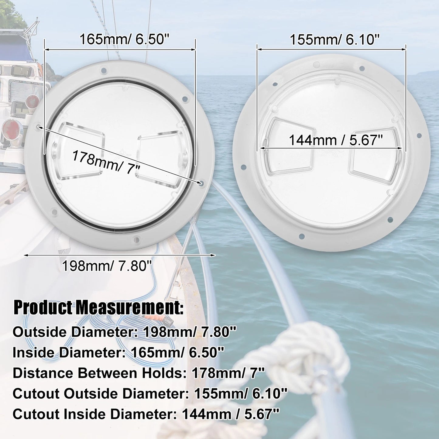 6" Marine Boat Hatch Inspection Deck Plate Non-Slip White W/ Fan Groove