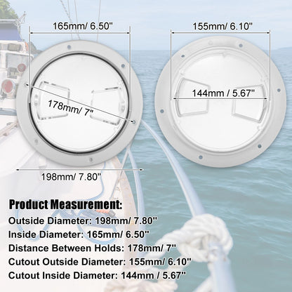 6" Marine Boat Hatch Inspection Deck Plate Non-Slip White W/ Fan Groove